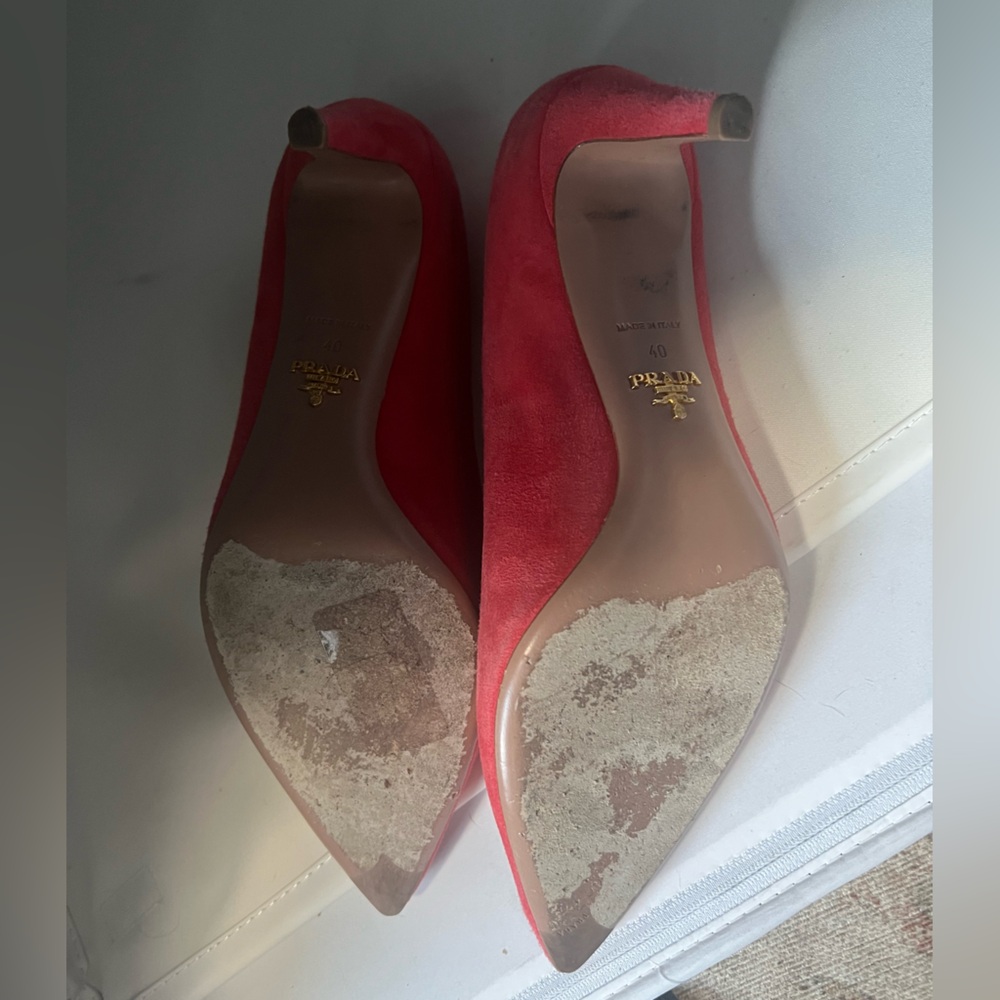 Prada Vibrant Coral Suede Heels - Picture 3 of 4